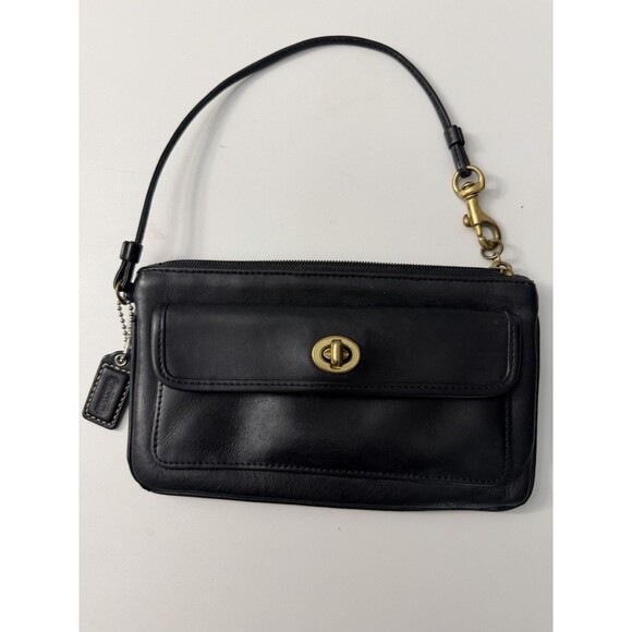 COACH Vintage Black Front Flap Turn Lock pocket Clutch Wristlet - Picture 1 of 12